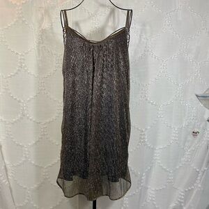NWT Lovemarks metallic gold pleated mini spaghettini strap flowy dress size L